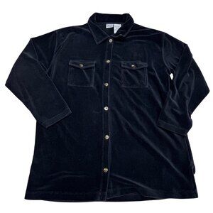 Vintage Jason Maxwell Black Corduroy Button-Up LS Shirt Two Flap Pockets Size L